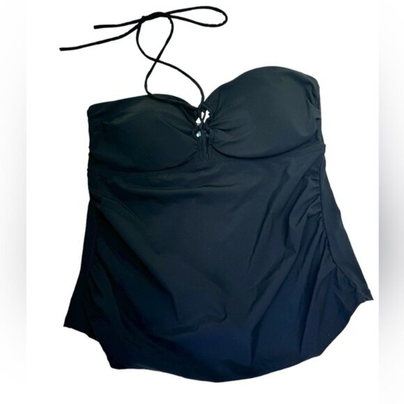 SPANX AssetsNEW LaceUp Ruched Tankini Halter Bikini Top Control Slimming Black M - Picture 12 of 16